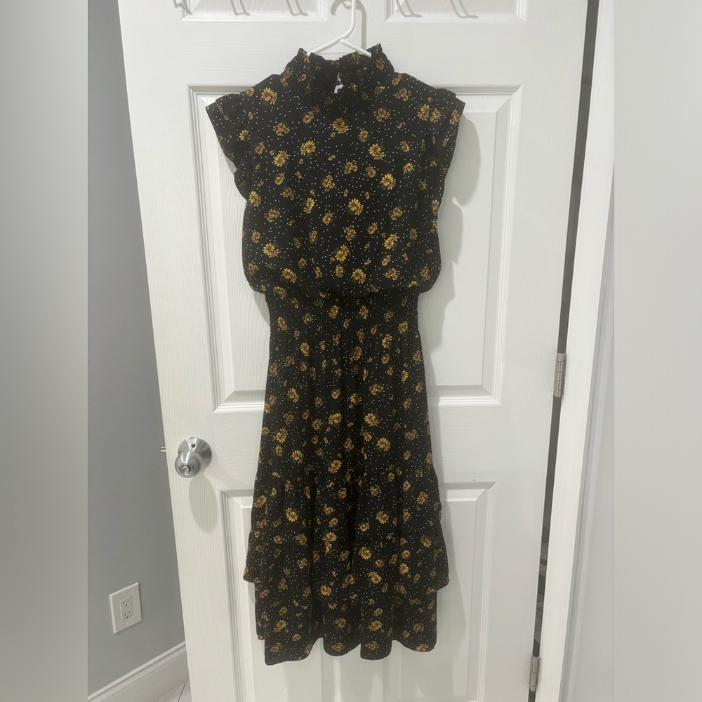 Saks Fifth Avenue Black and Yellow Floral Midi Dress